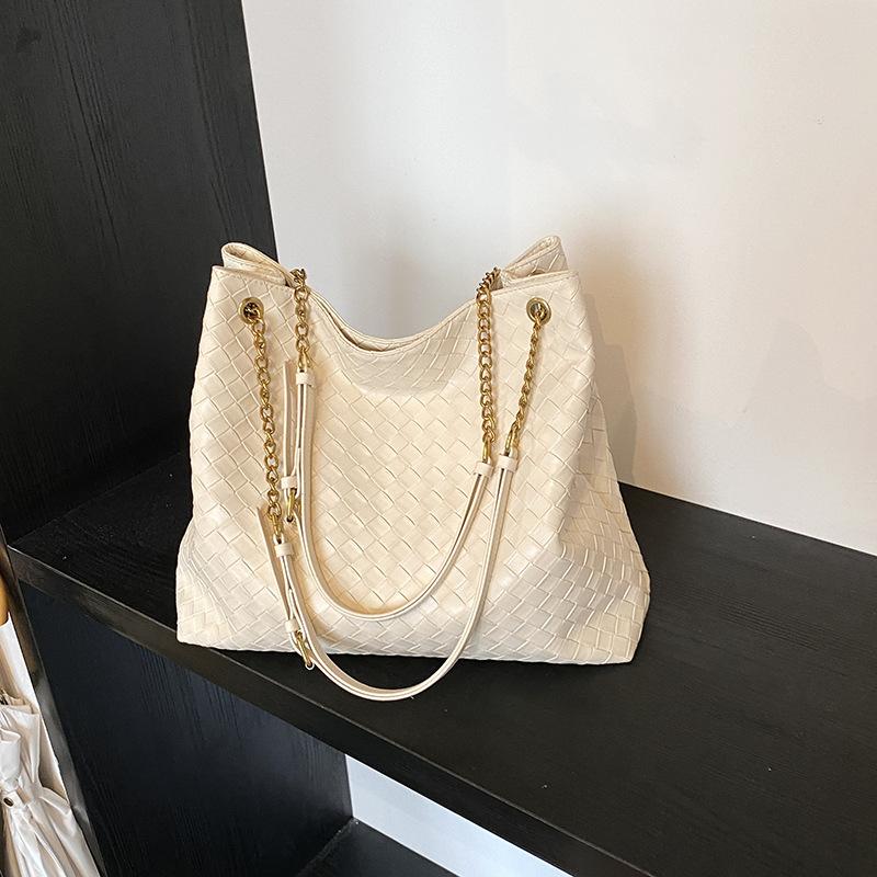 Korean Version of Retro Casual Work Commute Large-capacity Bag Women's 2025 New Woven Tote Bag Versatile Shoulder Bag