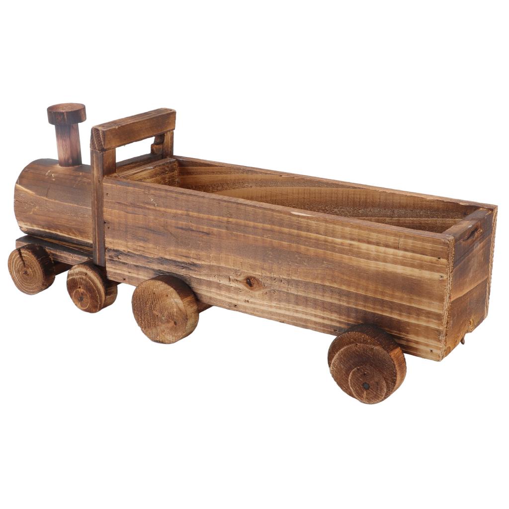Wooden Flower Pot Cartoon Train Shape Good Ventilation Succulent Flower Pot Decoration for Garden