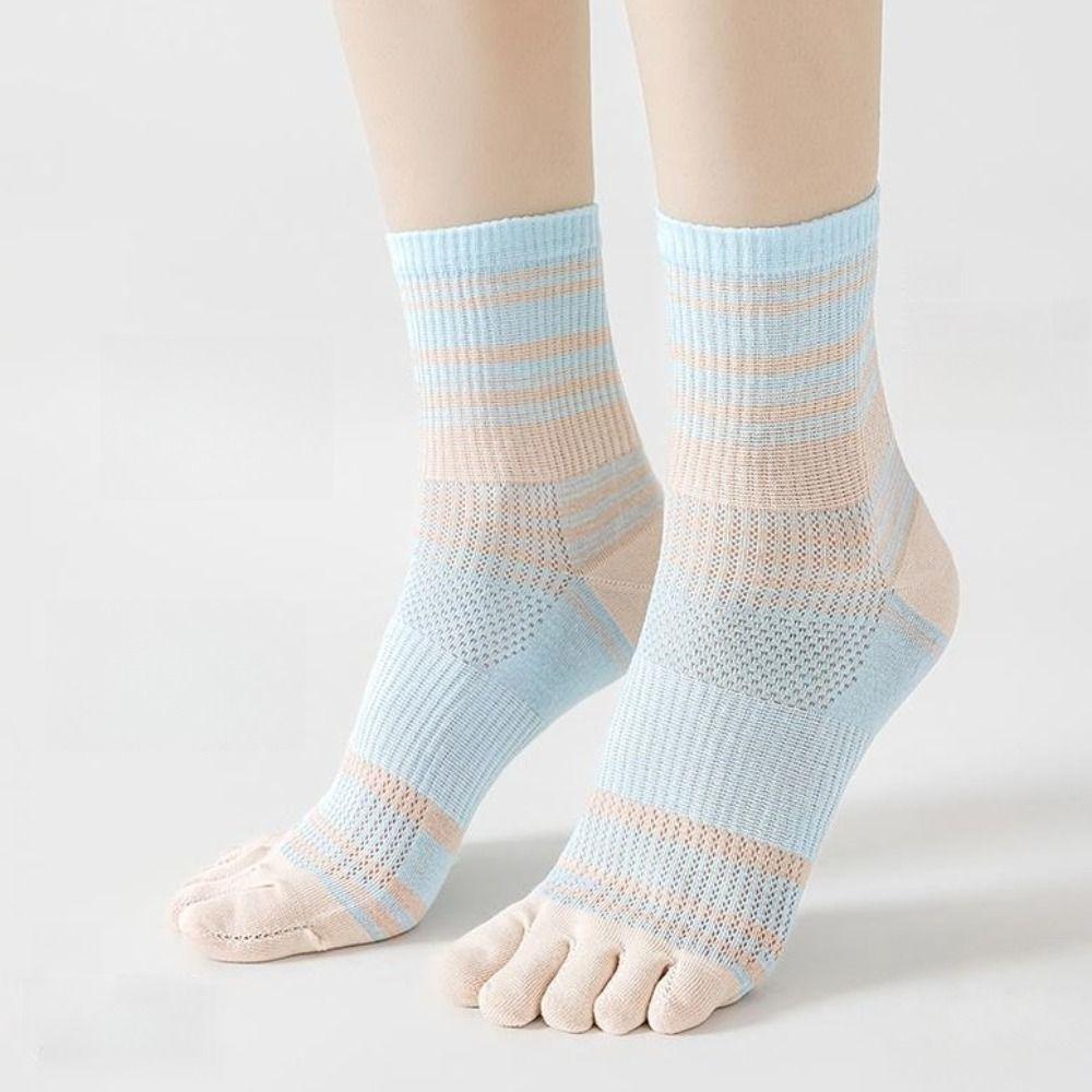 Breathable Mid-calf Socks Cotton Split Toe Socks Patchwork Five Toe Tube Socks  Summer