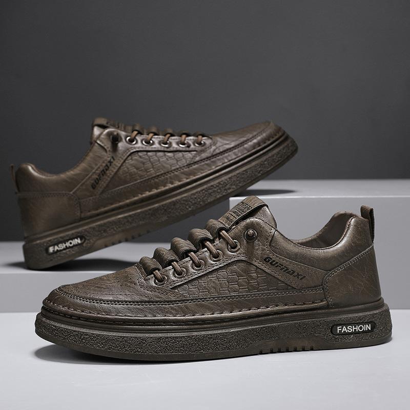Fashion Men's Casual Shoes Spring Autumn Depressurized Breathable Lacefree Leather Shoes Super Soft and Wear-resistant Men's Board Shoes