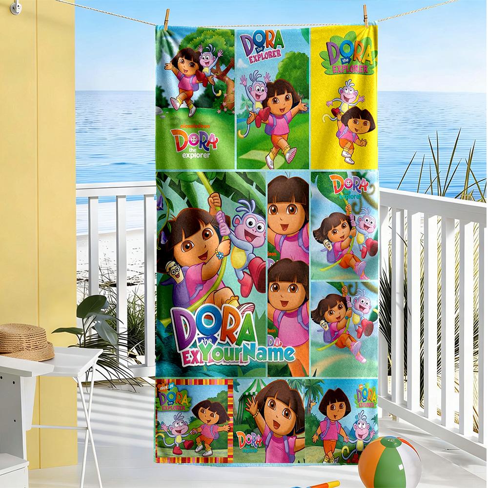 Dora Explorer Personalized Text Beach Towel Super Soft & Absorbent Ideal for Travel Outdoor Swim Pool Yoga Surf Camping Hiking Gym Gift Holiday