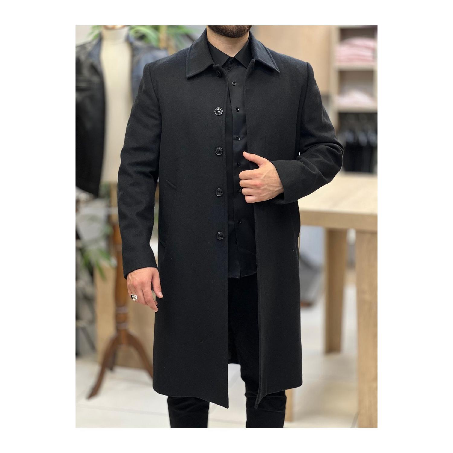 

Men s Long Length Classic Pattern Baby Collar Men s Overcoat 48 чёрный