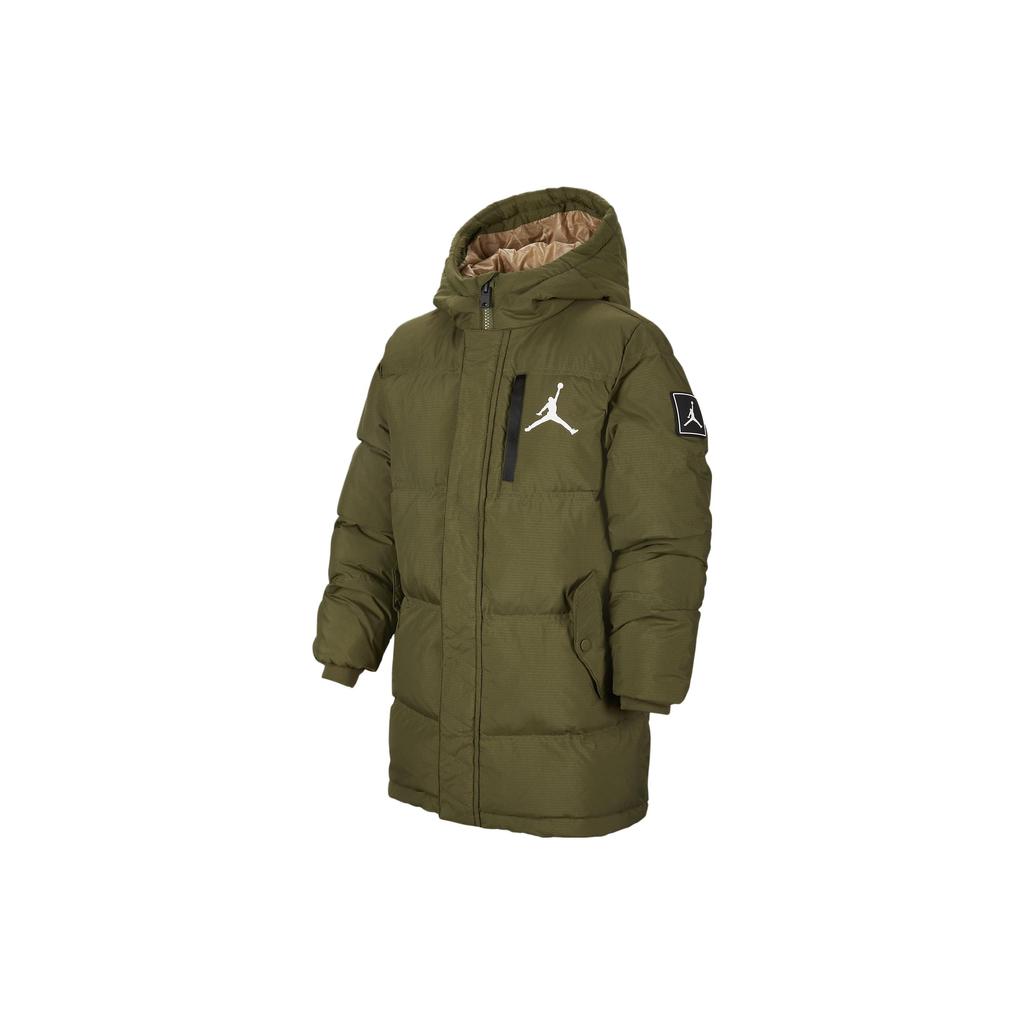 Jordan Pure Color Casual Hooded Large Pocket Down Jacket Kids Outerwear Canvas-Olive-Green FV2740-398