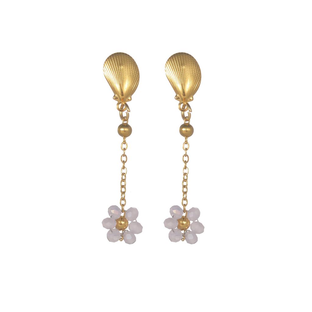 Atoztide Trendy Exquisite Colorful Flower Tassel Earring for Women Stainless Steel Gold Color Shell Drop Earring Jewelry Gift