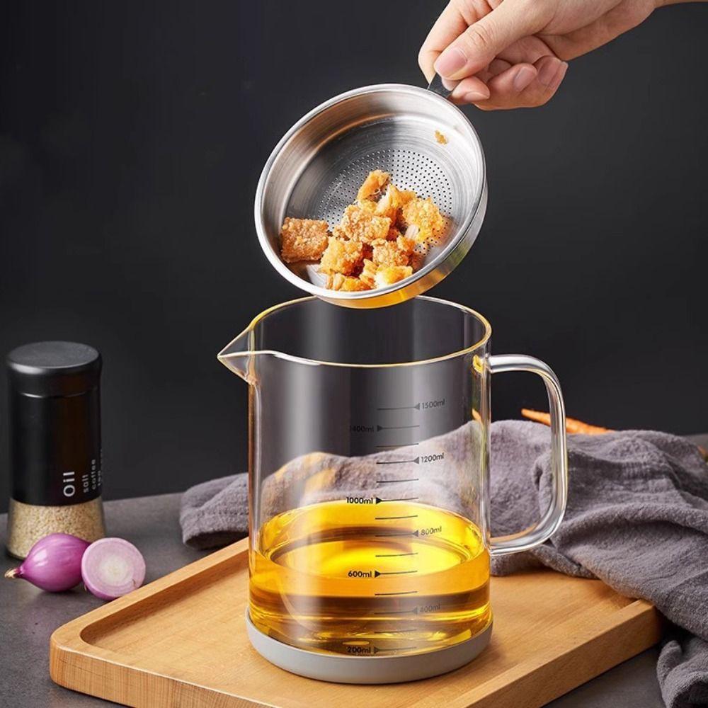 Fine Mesh Glass Oil Filter Heat-Resistant Grease Container Oil Filter Container  Restaurant