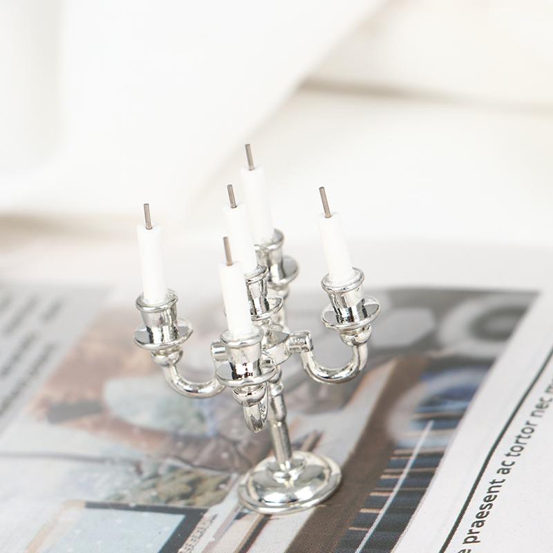 1Set Puppenhaus Miniatur Kerzen Und Leuchter Kuchen Kerzenhalter Topper