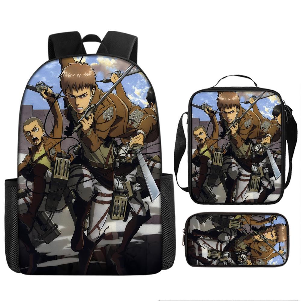 Attack Giant School Bag Anime Men's and Women's Backpacks Student Large Capacity Outdoor Leisure Travel Bag Three-piece Set