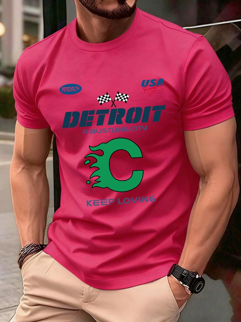 Detroit Usa Sport Pattern Design TShirts Men Cotton Casual Trendy T Shirt Retro Soft Clothing Summer Crewneck Streetwear