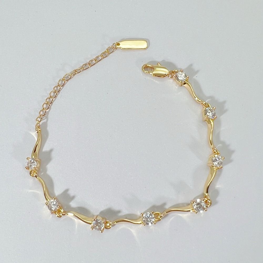 2pcs Adjustable Couple Bracelets Thin Light Luxury Bracelet Creative Crystal Wave Bracelet Gifts