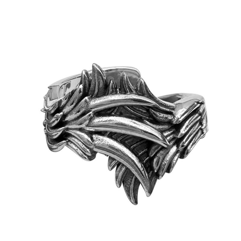Adjustable Open Ring Men Women Vintage Angel Wing Design Feather Motif Retro Geometric Statement Jewelry
