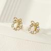 High-end Inlay Imitation Pearl Zircon Bow Geometric Ear Clips for Daily Banquets and Parties