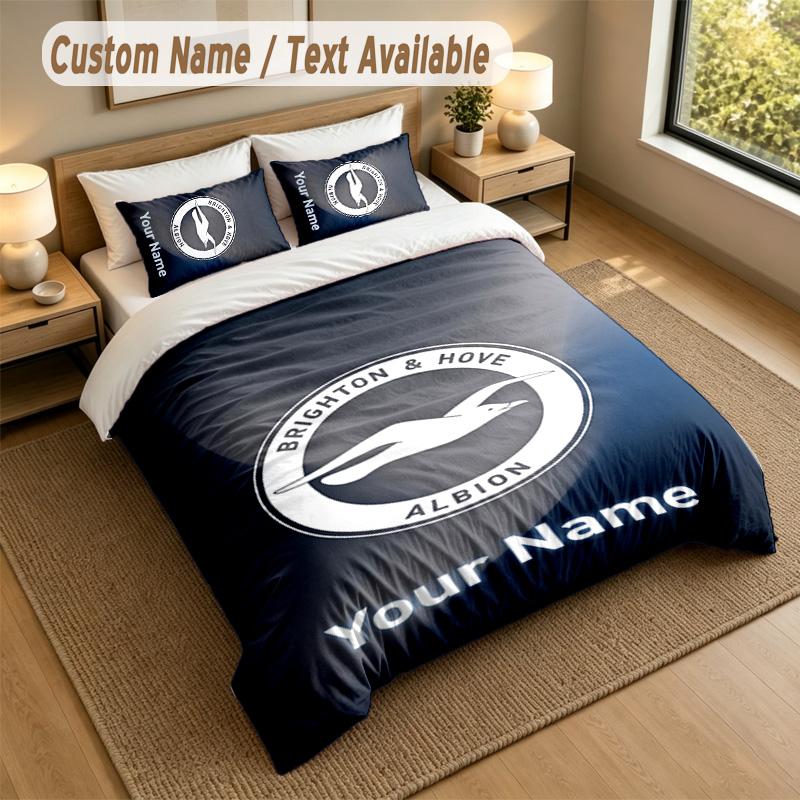 3Pcs Bedding Set Custom Name Text, 1 Sheet 2 Pillowcases Home Bed DecorBrighton & Hove Albion Football