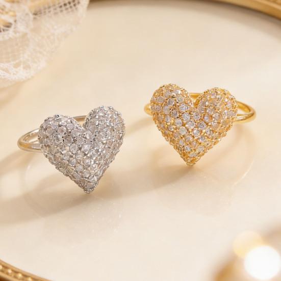 Ear Clip Sparkling Cubic Zirconia Inlaid Heart Design Non-Pierced C-Shaped Clip-On Earring Adjustable Lightweight Earring