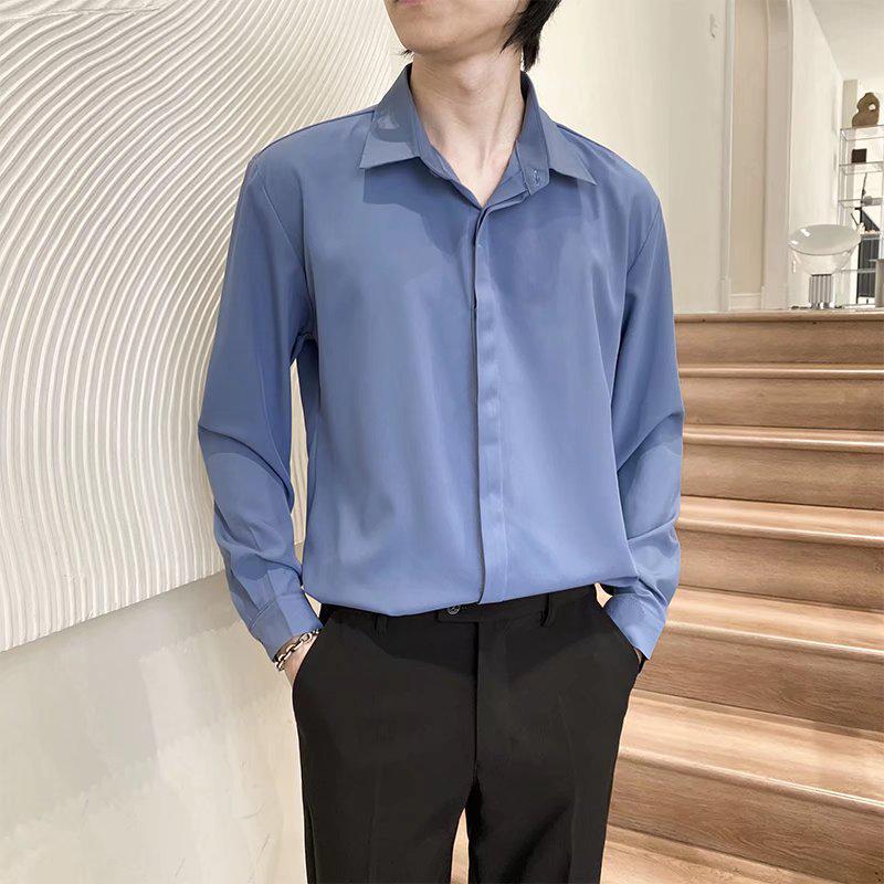 2022 Spring Men's Fashion Casual Long Sleeve Solid Color Shirt - Light Mature Style