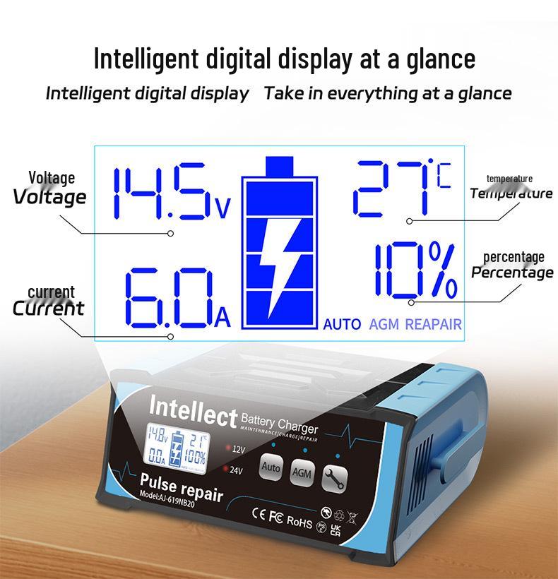 Smart Pulse Repair Car Battery Charger 12V/24V Universal with Start-Stop Function