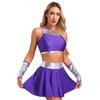 Womens 4Pcs Set Super Women Cosplay Costumes Outfits Crop Tops with Skirts Gloves for Halloween