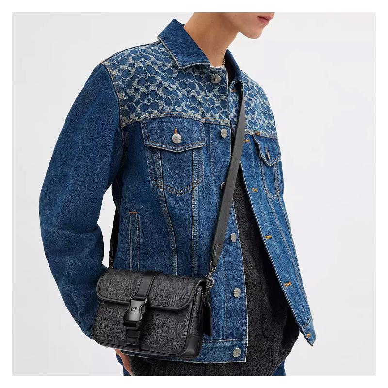 Coach League 19 Brand Classic Print Coated Canvas Crossbody Shoulder Bag Small Men's Black