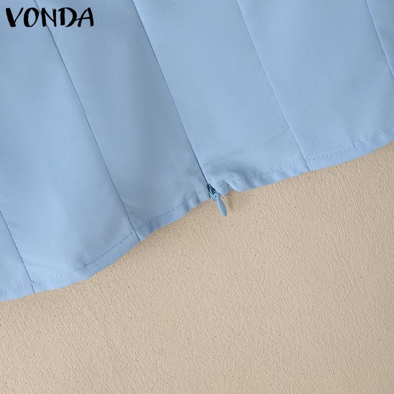 VONDA Women Girls V Collar Short Sleeve Ruffled Slim Waist Casual Blouse