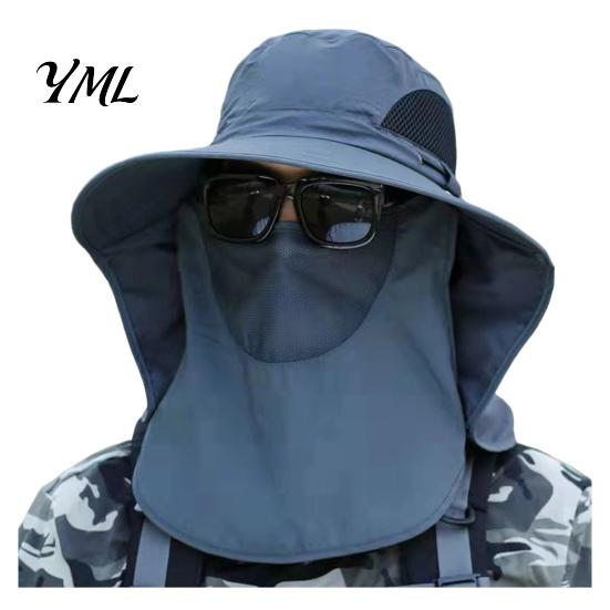 Breathable Mesh Face Mask Hat Sun Hats for Men, UV Protection Fishing with Neck Flap & Mask, Full Coverage Wide Brim Bucket Hat, Foldable Summer