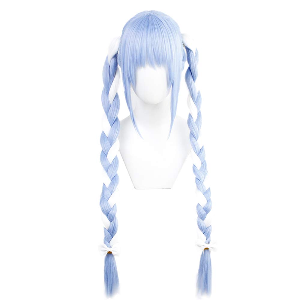 Usada Pekora Cosplay Wig, Blue and White, Braided, Heat-Resistant