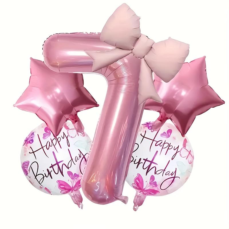 6pcs Happy Birthday Bow Tie Foil Balloons 32inch Pink Number 1-9 Balloons for Kids Girls Birthday Anniversary Party Decora Gift
