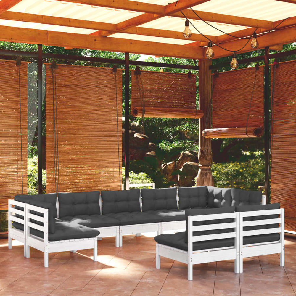 Salon de jardin 9 pcs avec coussins  bois de pin massif