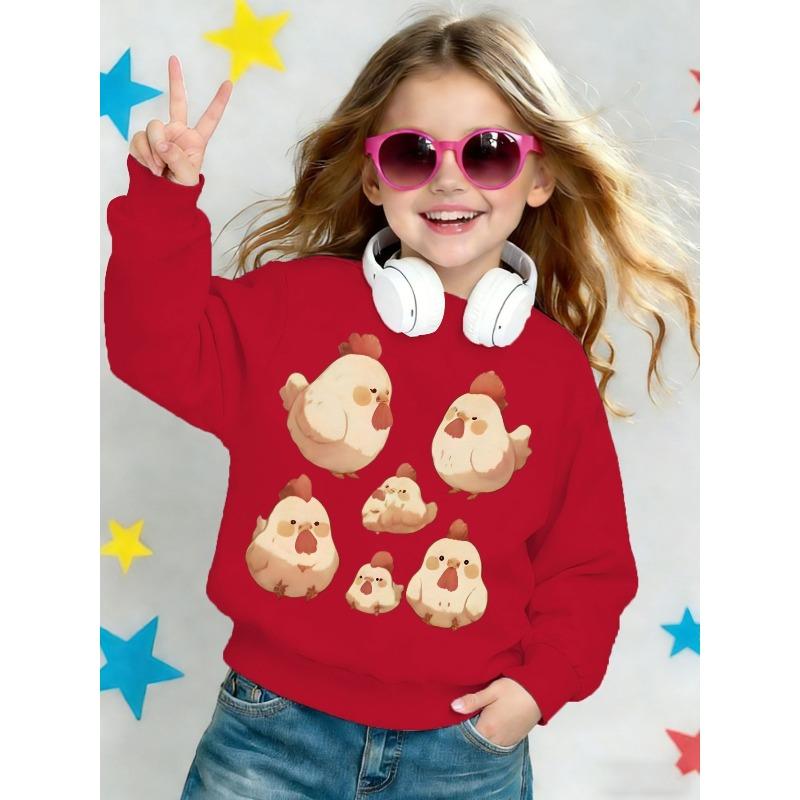 Kids Crewneck Sweatshirt, Cute Cartoon Chick Print Soft Long Sleeve Casual Top for Spring Autumn