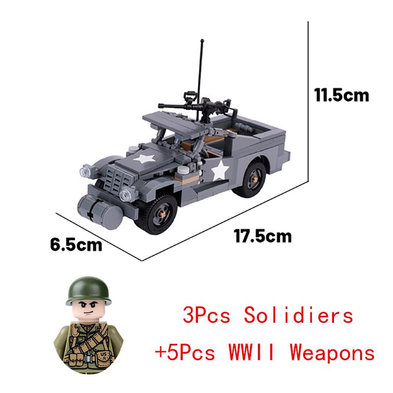 Non-Toxic Wwii Military North African Campaign Wheeled Armored Vehicle Tank Cannon Soldier Figures Building Blocks Weapon Truck Army Toy