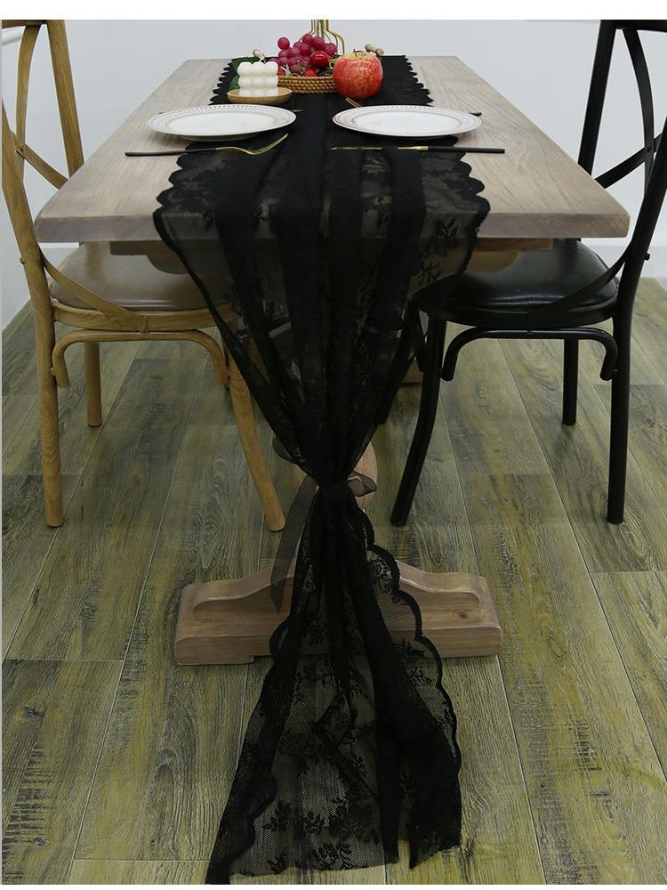 Black Lace Table Flag American Retro Decorative Coffee Table Long Dining Table Mat Table Flag