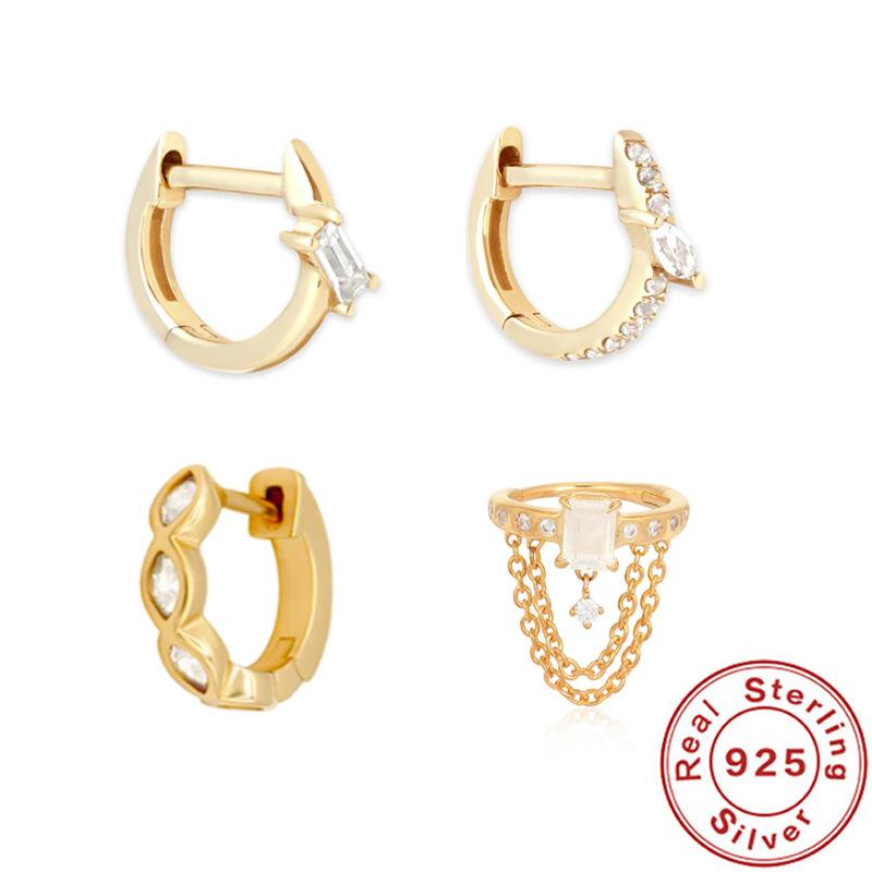 

Simple And Versatile S925 Sterling Silver Horse S Eye Geometric Stone-Inlaid Basic Earrings Ear Buckles Earrings 925 Silver