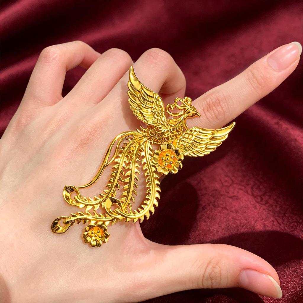 Gold 3D Phoenix Ring: Retro-Style Open Ring Jewelry for Women