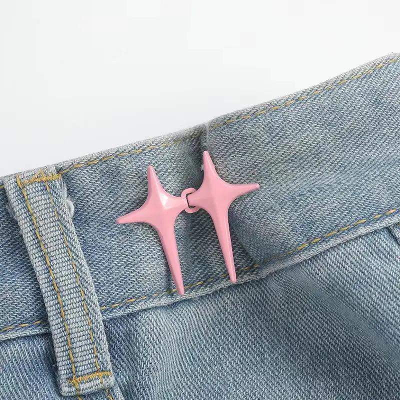 1 Pair Cross Star Metal Jeans Button Snaps Detachable Pants Clips Buttons Pins DIY Waist Tightener Clothing Buckles Sewing Tools