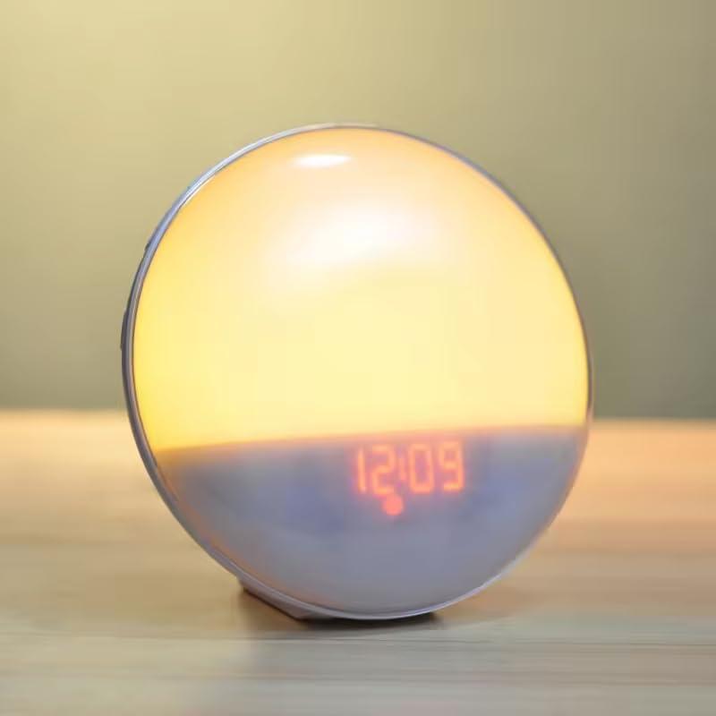 zmart Wake-Up Light Alarm Clock with Sunrise and Sunset Simulation, Dual Alarm, FM Radio, Night Light, 7 Colors, Natural Sounds, Snooze Function,