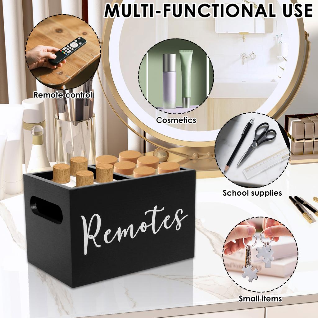Remote Control Holder for Table Wooden TV Remote Holder Remote Box Storage Organizer for Living Room Bedroom Office