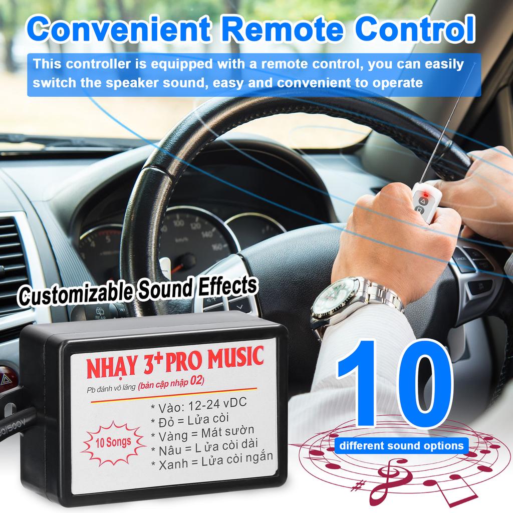 Car Horn Controller Electric Horn Speaker Sound Control Unit with 8 Sound Effects Switching Remote Control 12-24V for Car Truck
