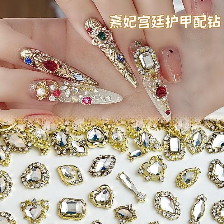 Xi Fei Hui Palace Alloy Nail Art Jewelry New Chinese-Style Explosive Flash Fertilizer Square Love Water Drop Diamond Palace Armor With Diamond