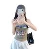 #Summer new sweet wind cartoon print splicing round neck vest female slim fixed with chest pad top