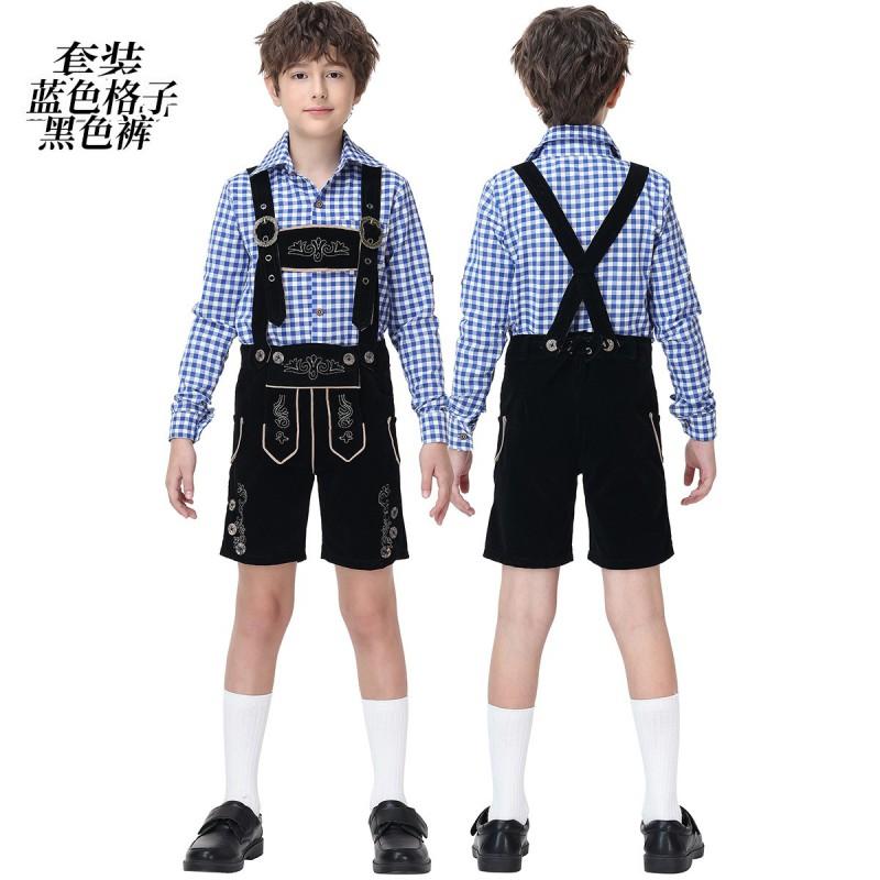 Boys Bavarian Oktoberfest Costume Set Lederhosen Outfit Kids Performance Festival Halloween Stage Wear