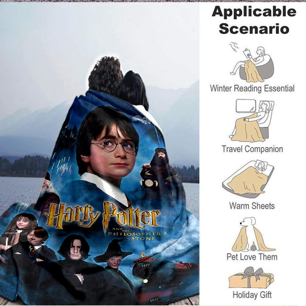 1pc Harry Potter Flannel Throw Blanket - HD Printed Lightweight Soft Warm All-Season Blanket for Sofa, Bed, Travel, Camping 060