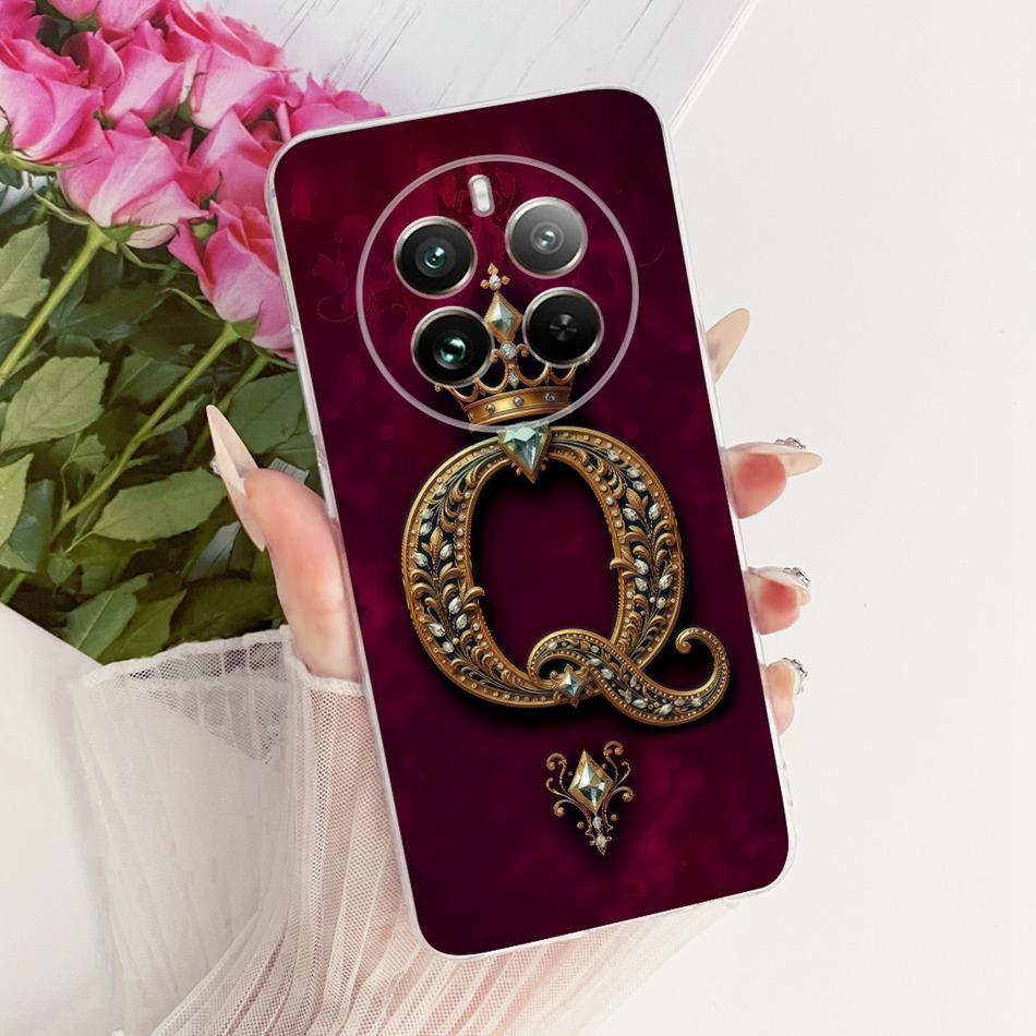 For Realme 12+ 12X 12 5G Royal Crown Initial Letter Couple Phone Case For Realme12 5G 12Plus 12X Soft Silicone TPU Cover Bumpers