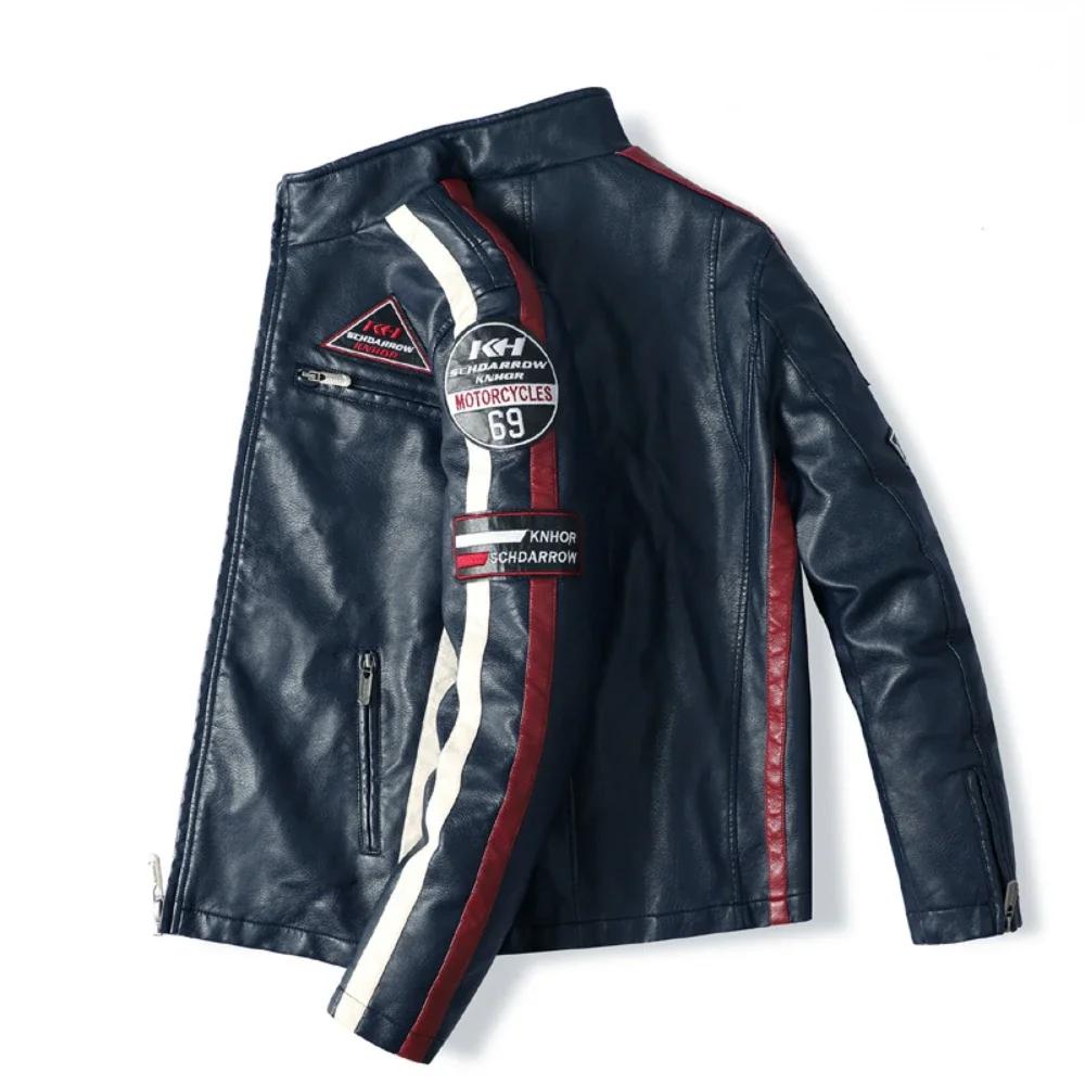 Mens Vintage Motorcycle Jacket 2026 Men Biker Leather Jacket Male Embroidery Bomber Coat Winter Pu Overcoat
