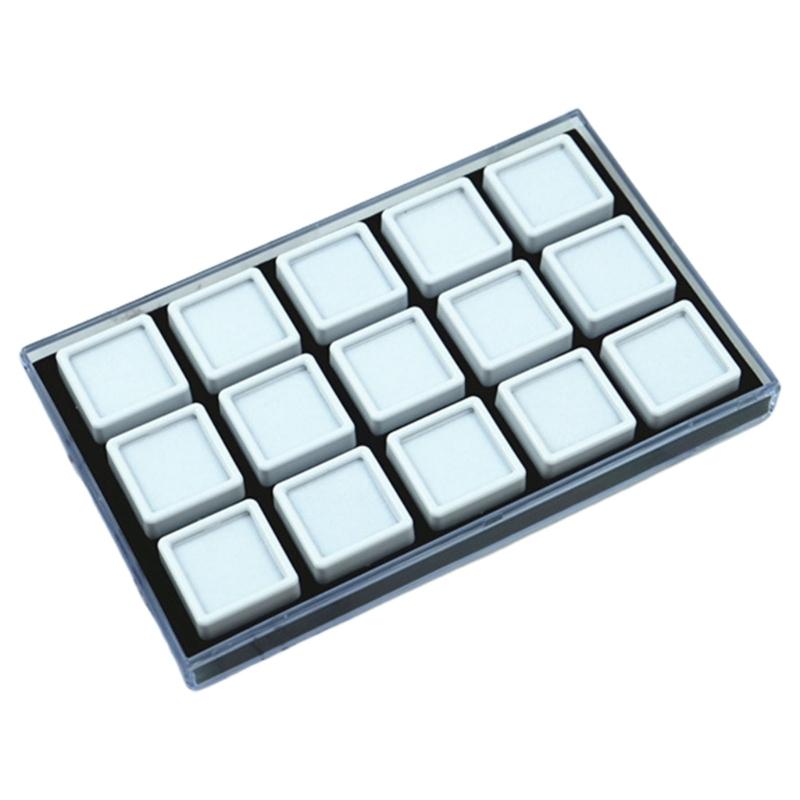 15 Slot Crystals Display Box with Sturdy Acrylic and Soft Interior Accessory for Jewelry and Gemstones Presentation