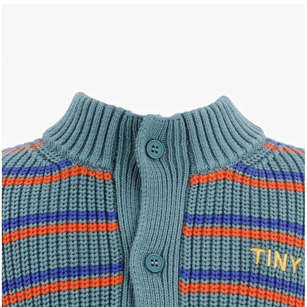 Tiny Cotton Aw24 276 P13  Stripes Mockneck Cardigan  Striped Kids Cardigan