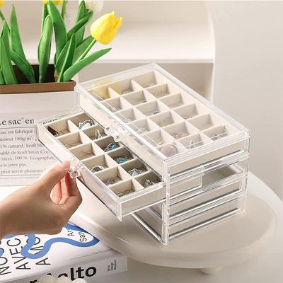 Transparenter Acryl Schmuckkasten Organizer Samt Schublade Schmuckkästen Aufbewahrung Ring Halskette Armband Ohrringe Präsentationsständer Geschenk