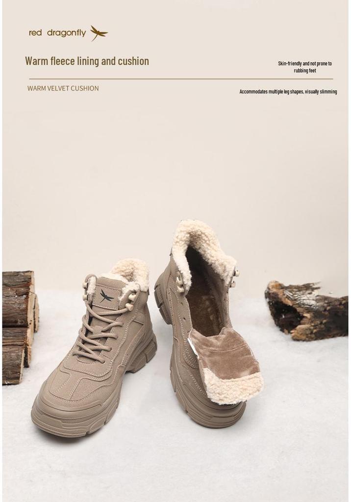 Red Dragonfly Women's Velvet-Thick Snow & Martin Boots: Winter Waterproof, Thick Sole, Short Workwear Style