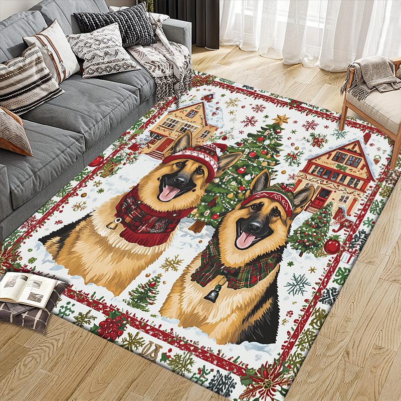Christmas dog Home Sofa Decoration for Living Room & Bedroom, Non‑Slip Play Flannel Floor Mat for Game Room