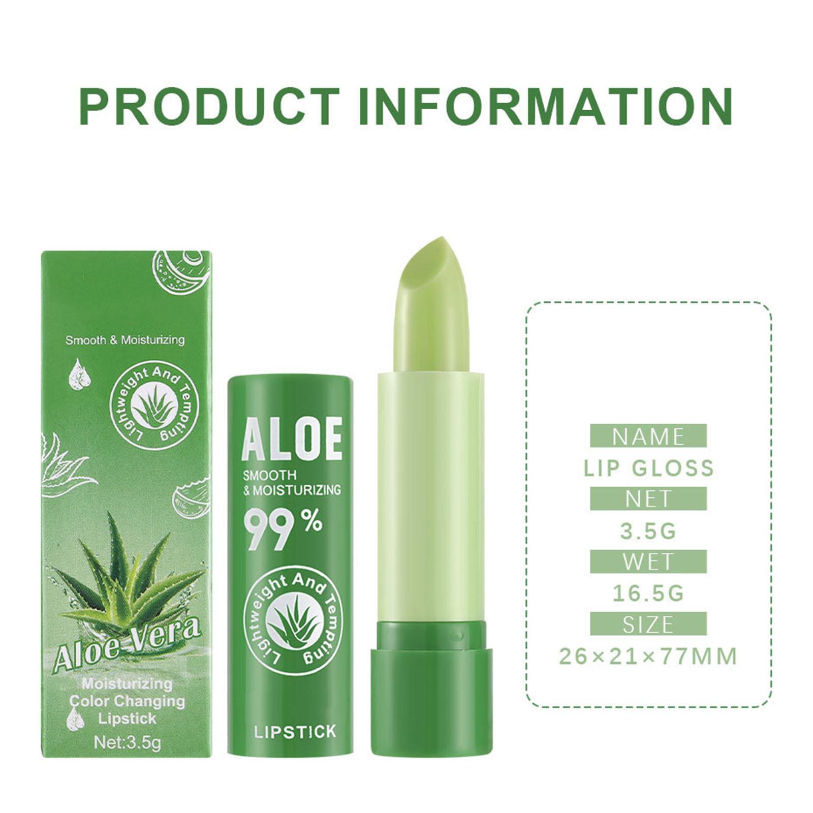 

3Pcs Aloe Vera Lip Balm Stick – Color-Changing Tint, Moisturizing & Plumping Effect, Smooth Daily Lip Care One Size