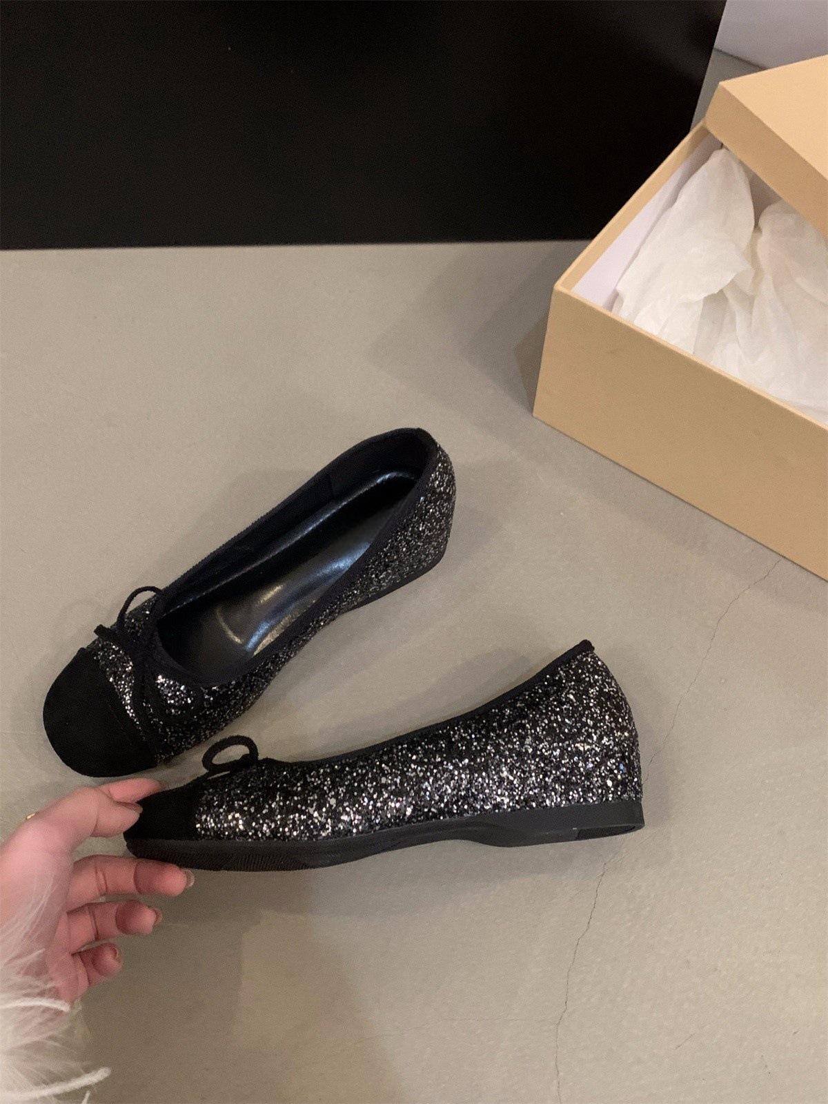 

2025 New Spring and Autumn Height Increasing French Style Small Fragrant Silver Glitter Single Shoes for Women 35