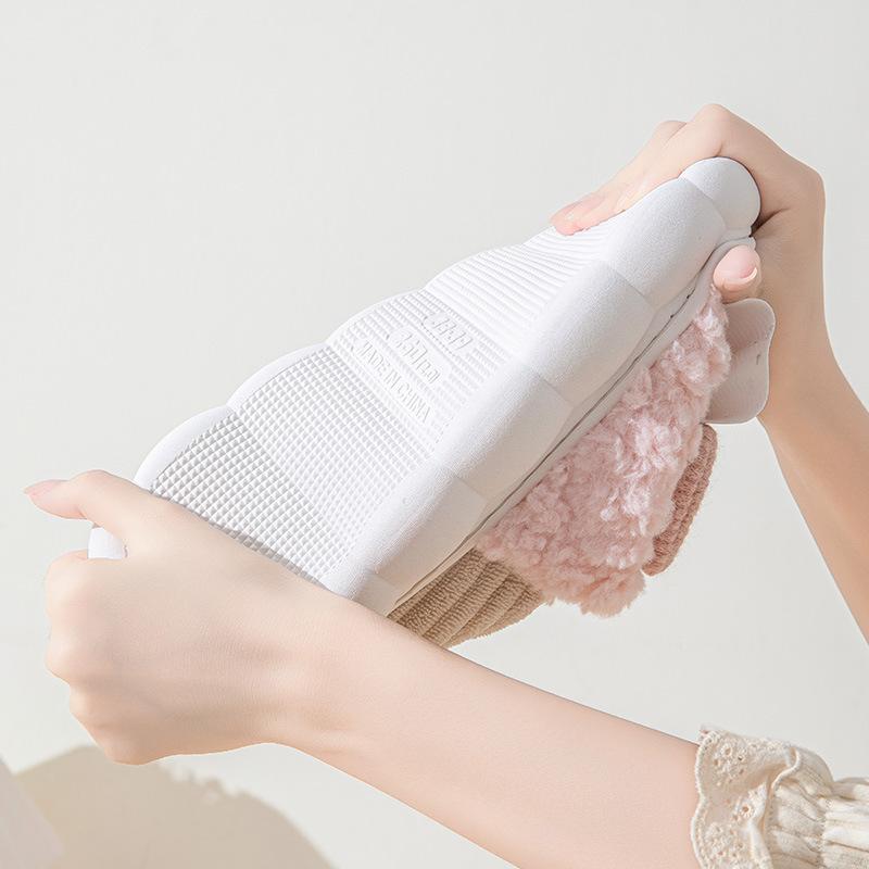 Bow Bag Heel Cotton Slippers Autumn and Winter Wool Mop Indoor Home Use Velvet Thick-soled Warm Cotton Shoes