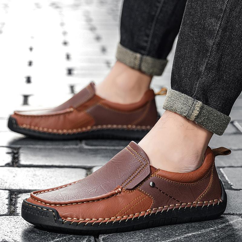 Scarpe casual da uomo in crosta di pelle fatte a mano, comode e traspiranti, mocassini da uomo, scarpe basse da lavoro, scarpe da guida